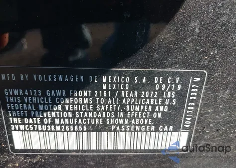 2019 Volkswagen Jetta 1.4T R-Line/1.4T S/1.4T Se z USA, uszkodzony, nr VIN 3VWC57BU3KM265855